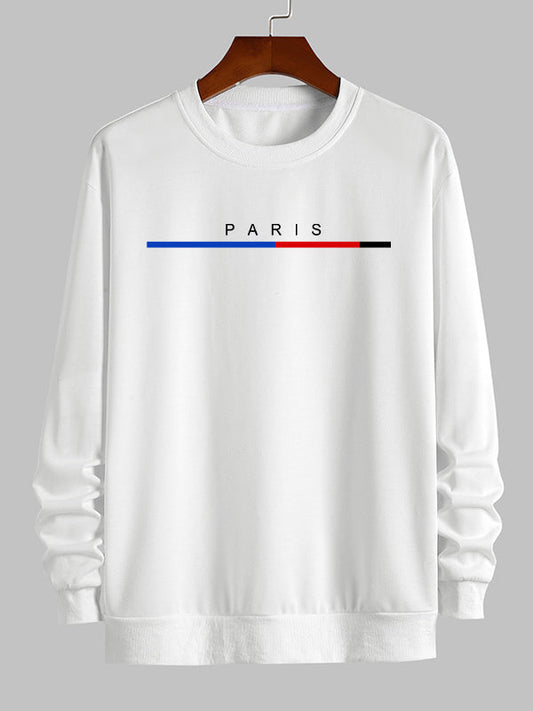 Erkek "PARİS" harfli, gündelik bisiklet yaka sweatshirt