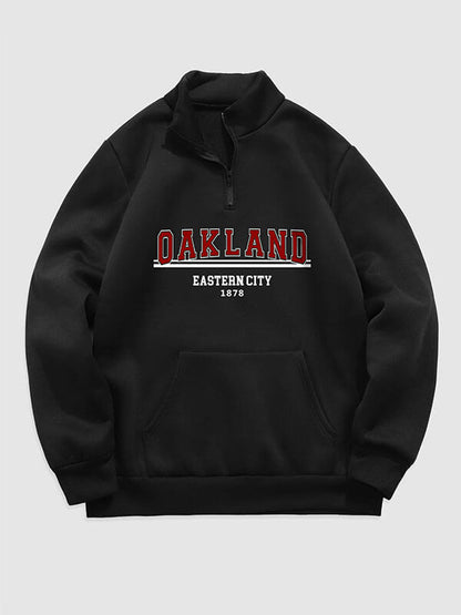 Erkek "OSAKLAND" harfli çeyrek fermuarlı dik yaka sweatshirt