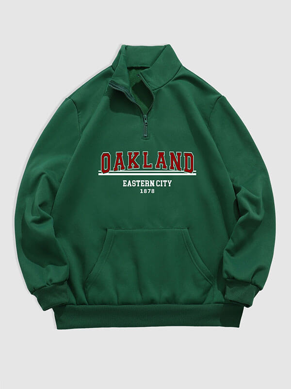 Erkek "OSAKLAND" harfli çeyrek fermuarlı dik yaka sweatshirt