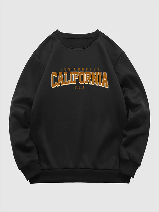 Erkek "CALIFORNIA" harfli günlük bisiklet yaka sweatshirt