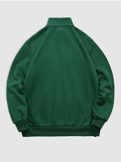 Erkek "OSAKLAND" harfli çeyrek fermuarlı dik yaka sweatshirt